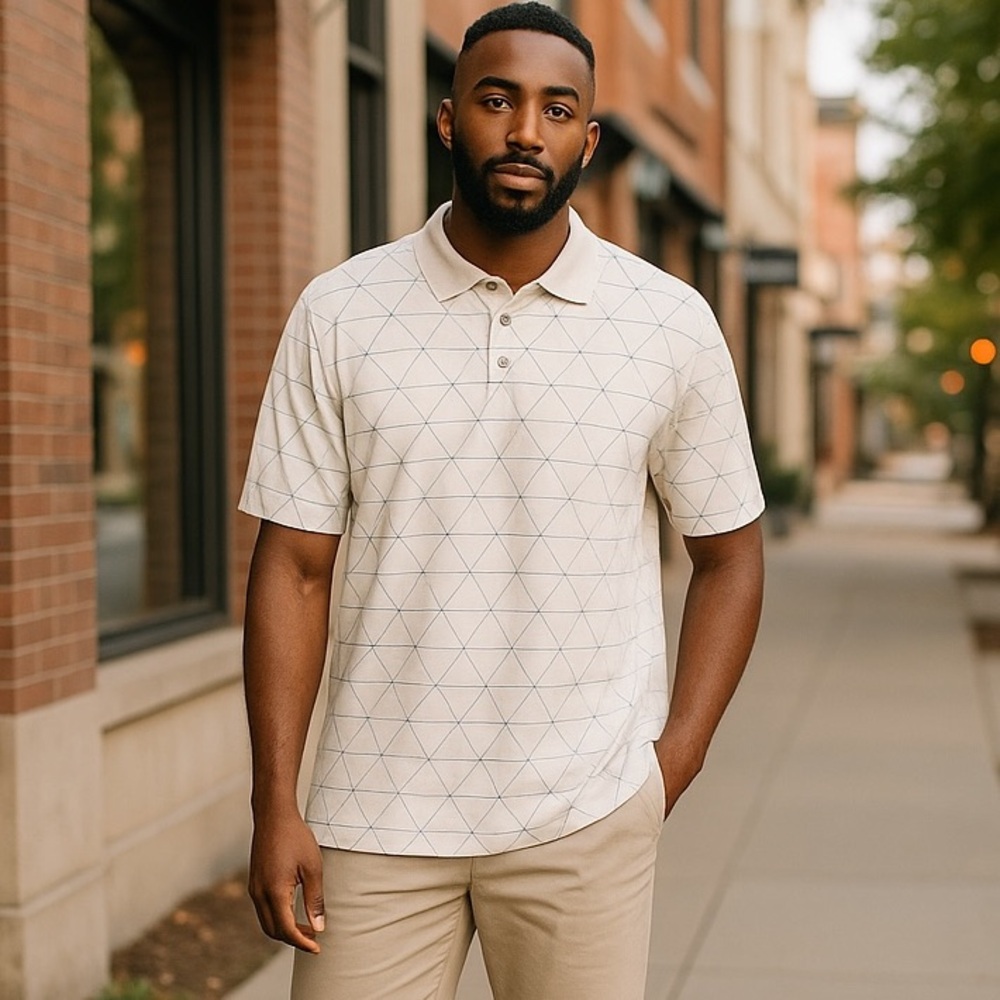 The Foundry Big&Tall Mens Geometrical Design Polo Size 3XLT